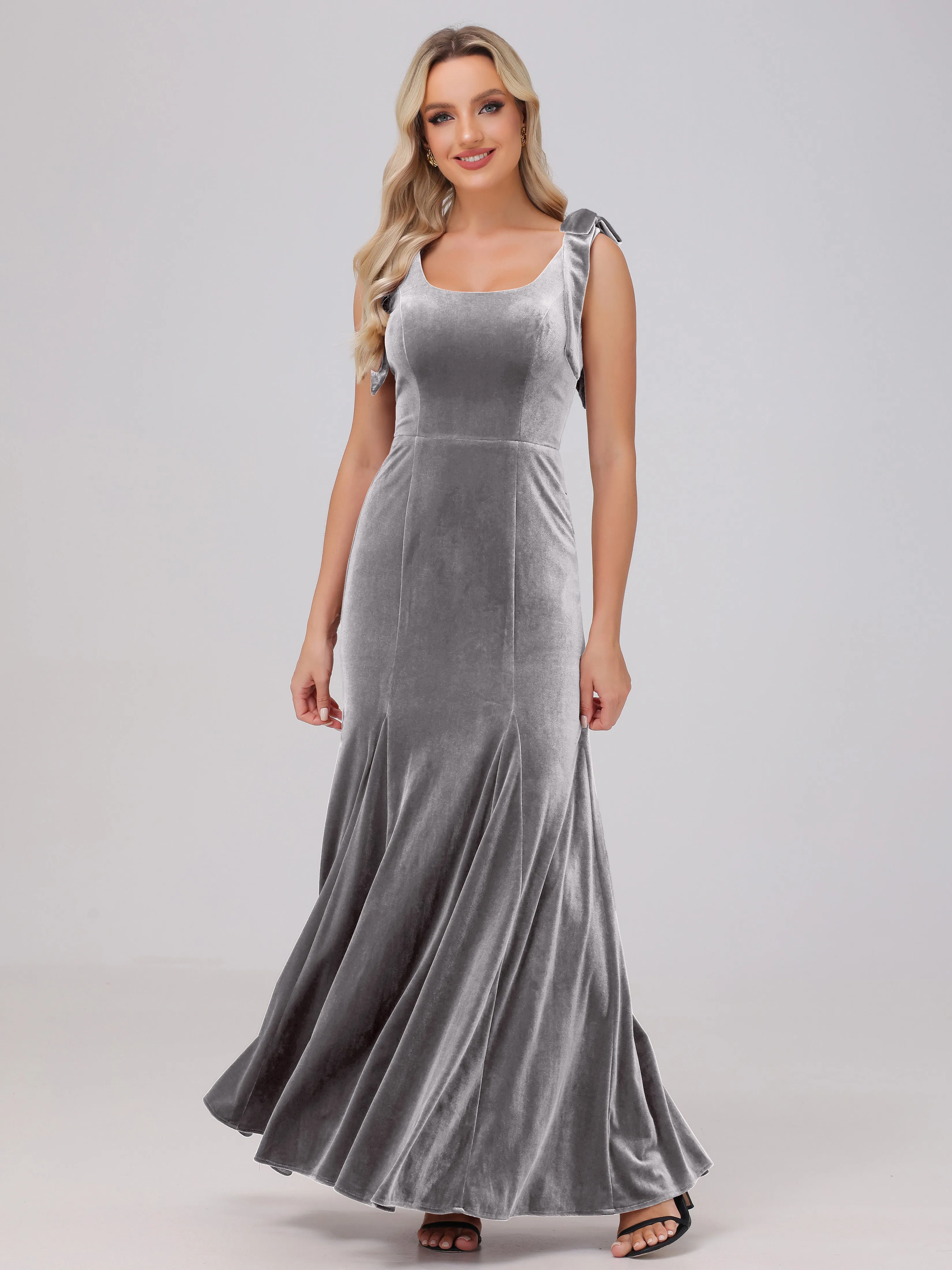 Sheath/Column Scoop Sleeveless Long Velvet Bridesmaid Dresses