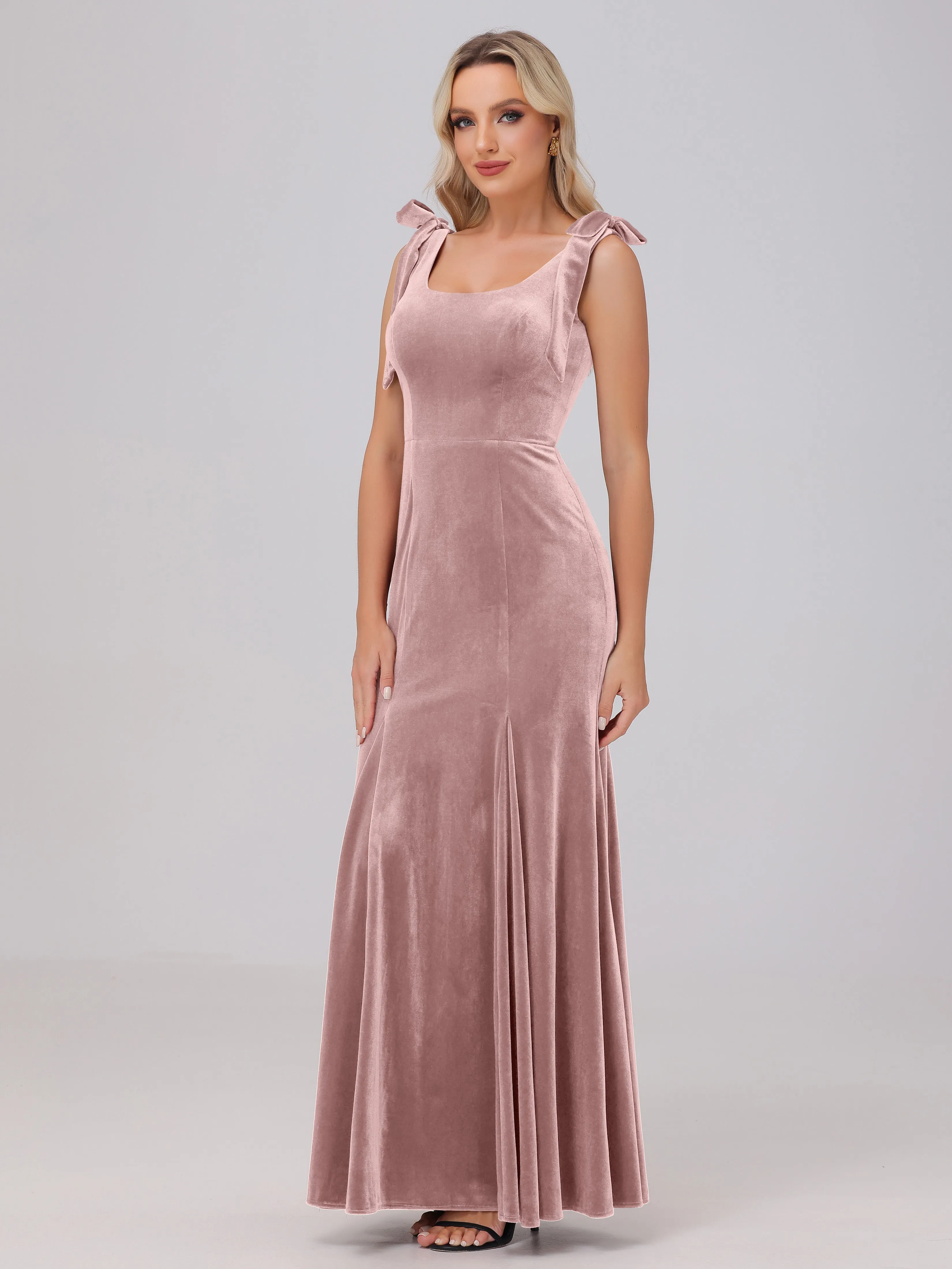 Sheath/Column Scoop Sleeveless Long Velvet Bridesmaid Dresses