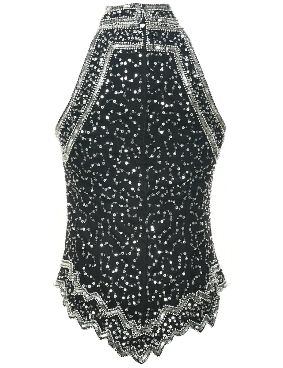 Silk Sequined Evening Top - XS