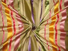 Silk Taffeta Fabric champagne multi color satin stripes TAFS152[3] 54&quot; wide