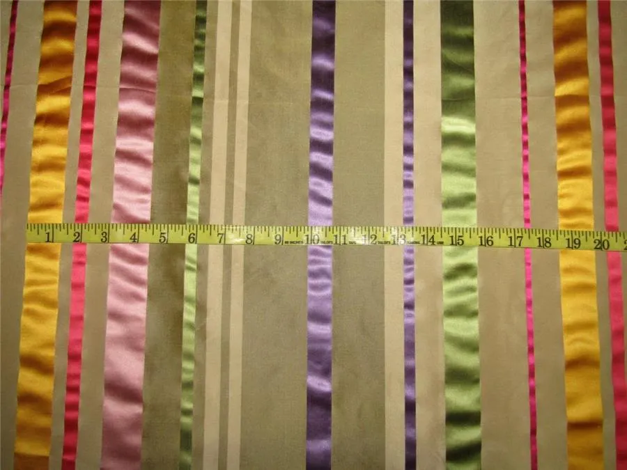 Silk Taffeta Fabric champagne multi color satin stripes TAFS152[3] 54&quot; wide