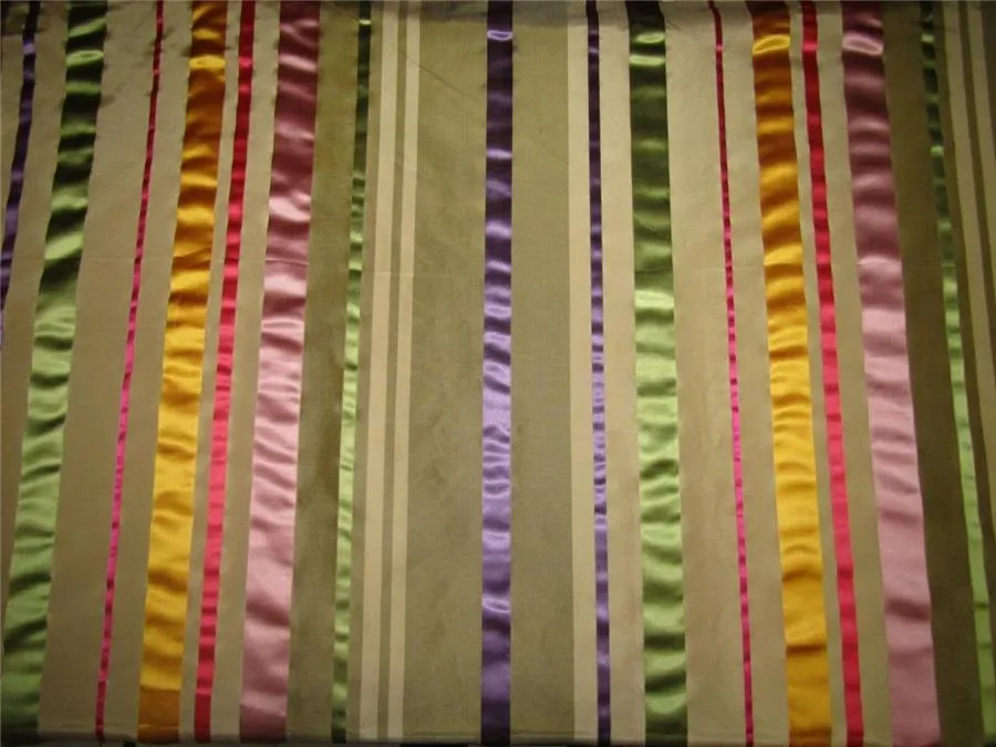 Silk Taffeta Fabric champagne multi color satin stripes TAFS152[3] 54&quot; wide