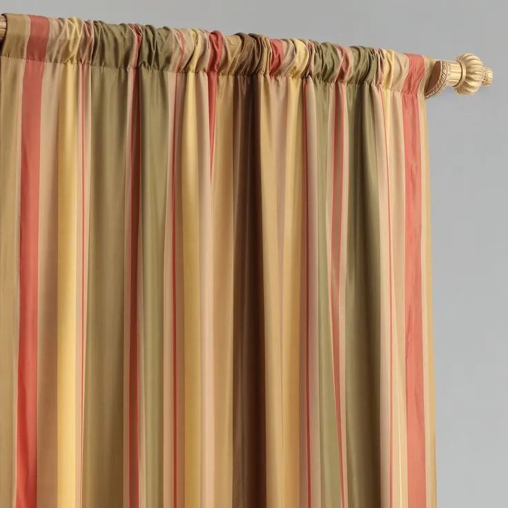 SILK TAFFETA FABRIC ~Green,Orange &amp; Sand Gold colour stripes 54&quot; wideTaf#S88[2]