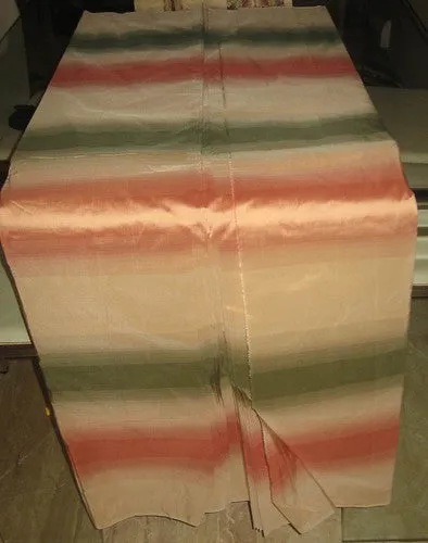 SILK TAFFETA FABRIC ~Green,Orange &amp; Sand Gold colour stripes 54&quot; wideTaf#S88[2]