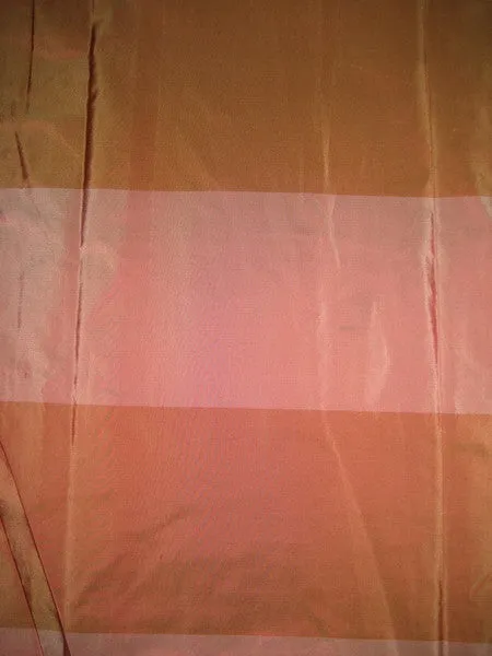 Silk Taffeta Fabric Rusty Peach &amp; Salmon Pink stripes 54&quot; wide Taf#S53[1]