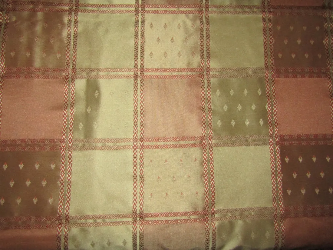 SILK TAFFETA Plaids FABRIC SALMON Pink &amp; Light Gold jacquard 54" wide TAFCJ9