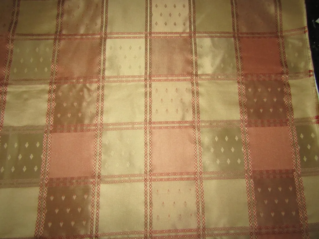 SILK TAFFETA Plaids FABRIC SALMON Pink &amp; Light Gold jacquard 54" wide TAFCJ9