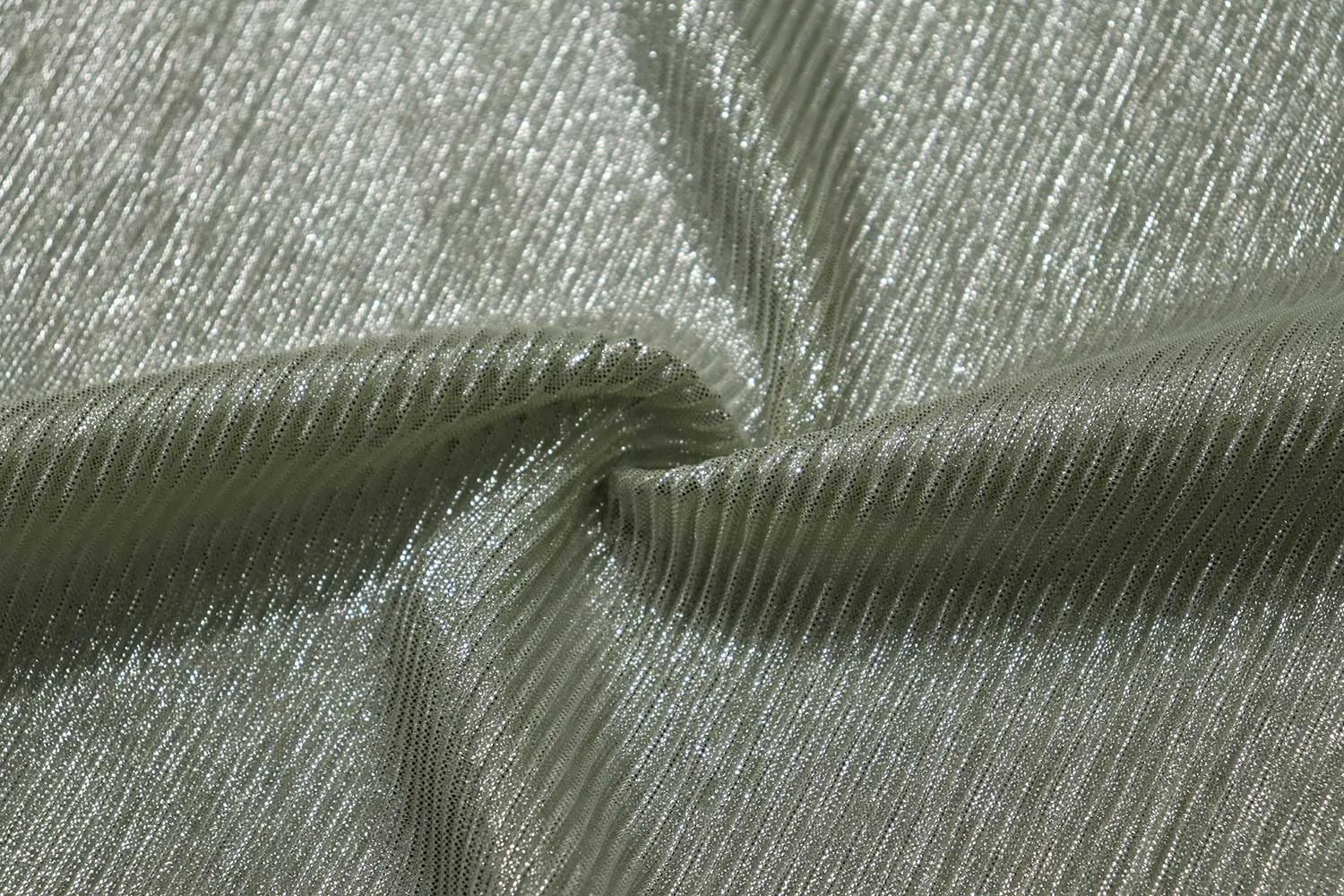 Silver Foil on Cream Foil Printed Pleated Knit Fabric