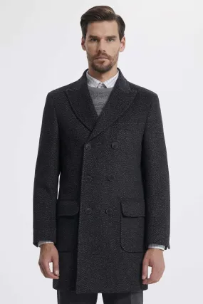 Slim Fit Double Breasted Peak Lapel Wool Gray Overcoat, Gray D.