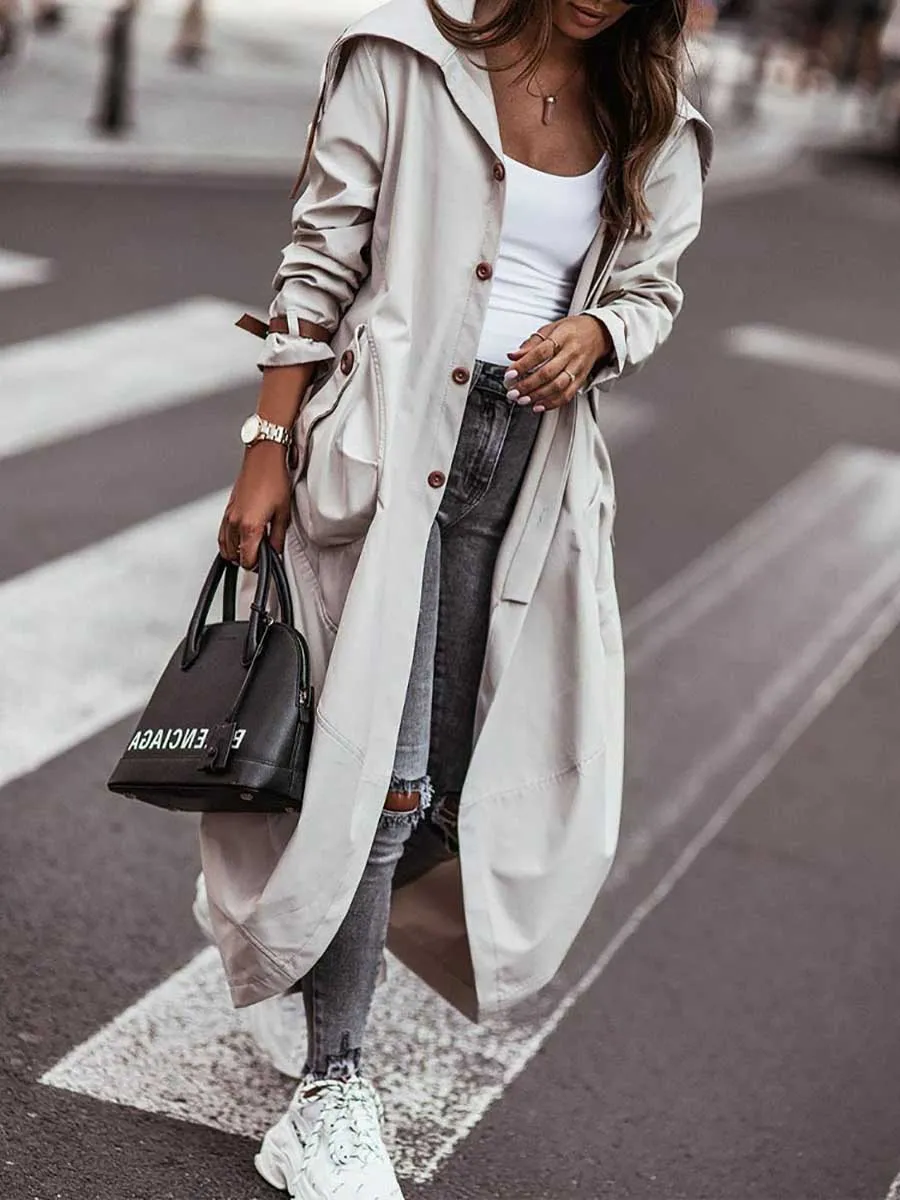 Stunncal Large Lapel Mid-Length Trench Coat Jacket