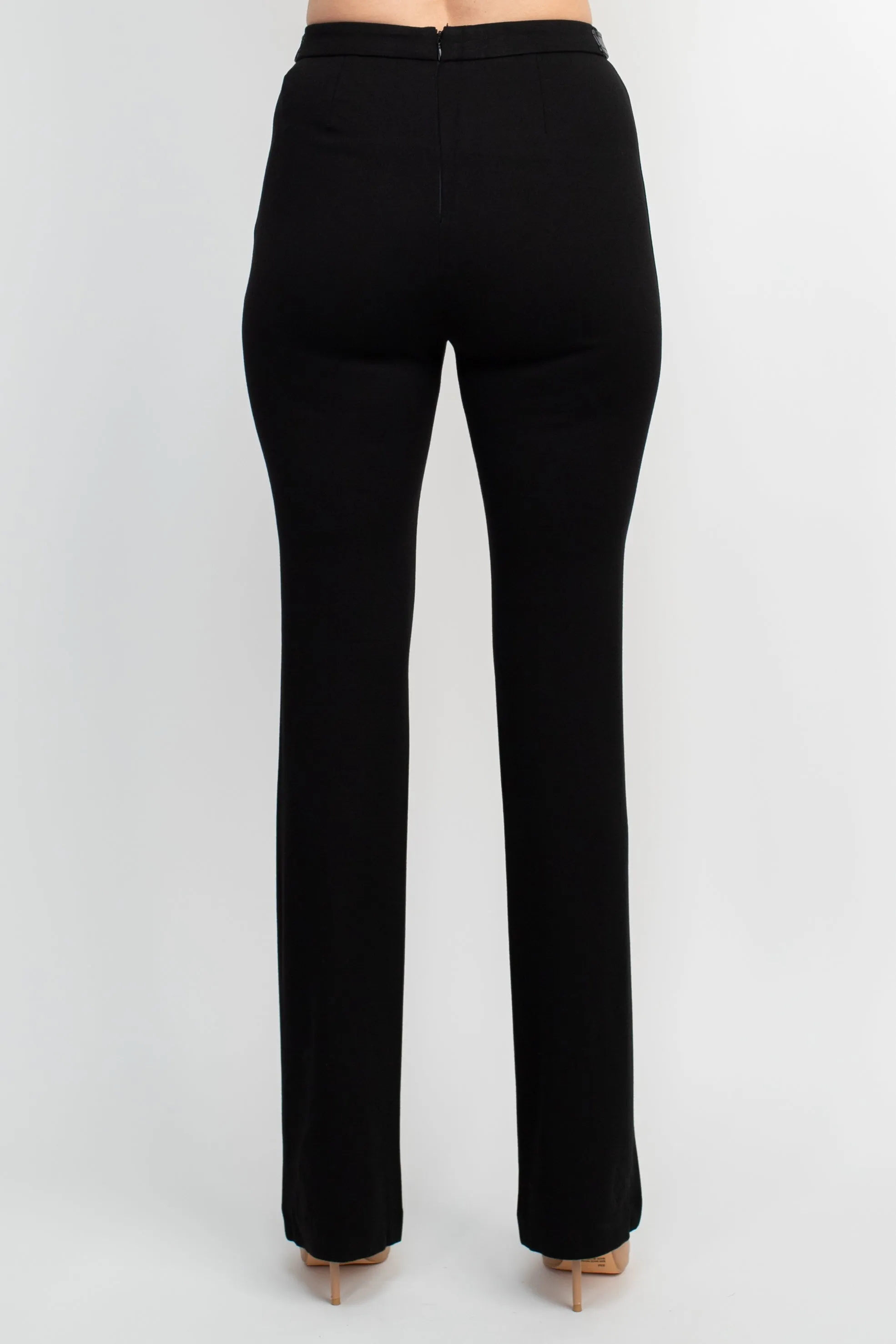 T Tahari Mid Waist Invisible Zipper Back Ponte Pants with Waist Tab Detail