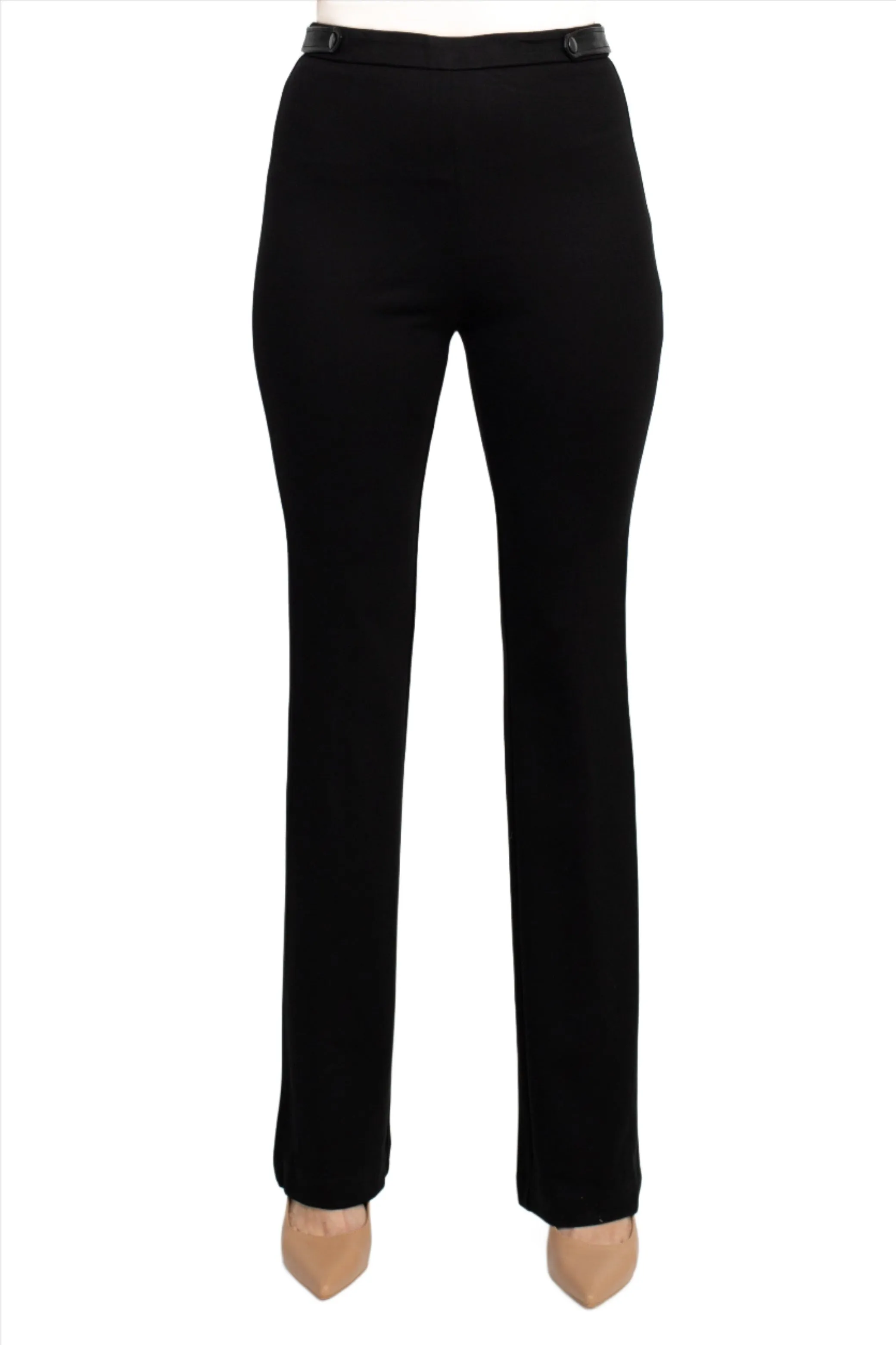 T Tahari Mid Waist Invisible Zipper Back Ponte Pants with Waist Tab Detail