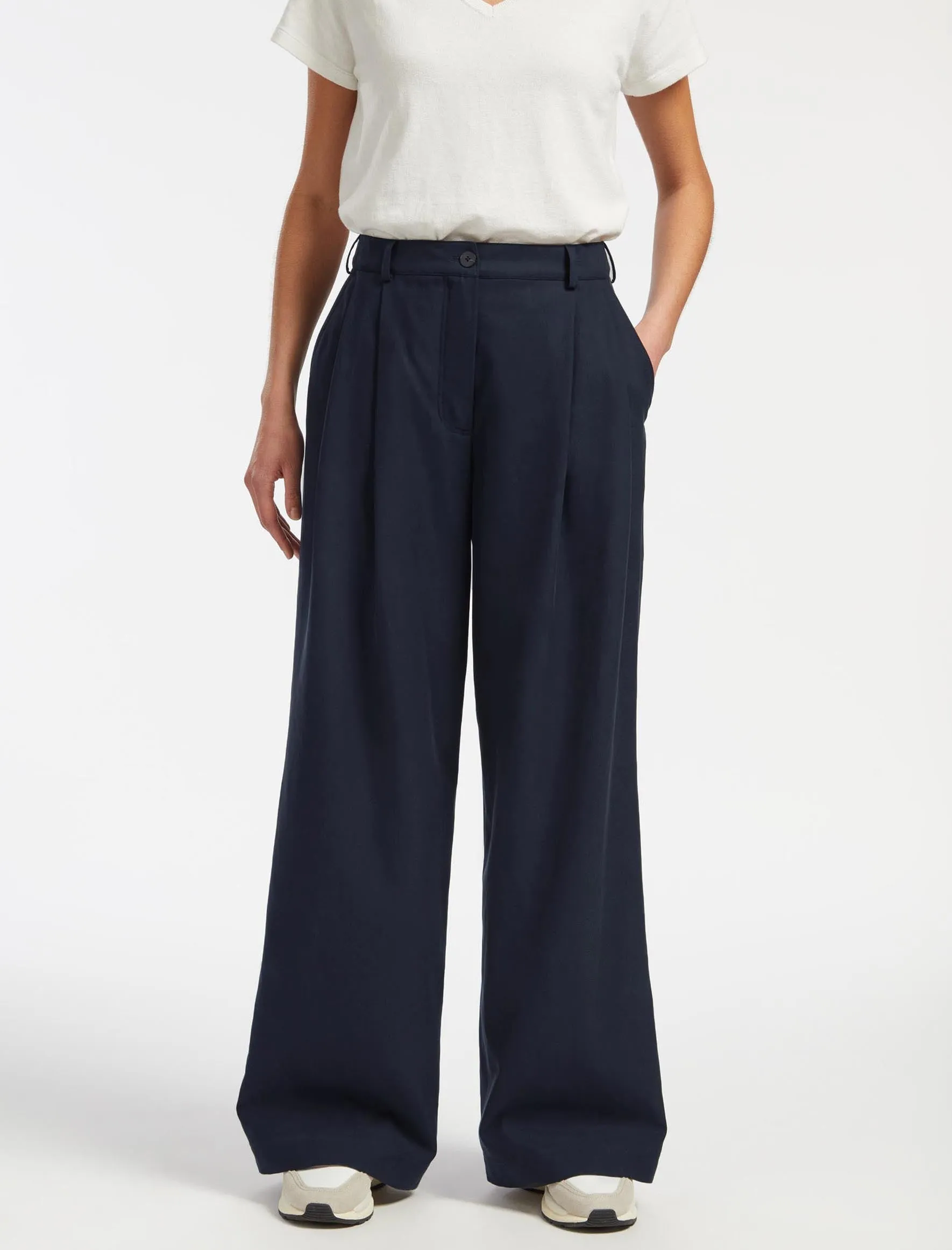 Tamara Cotton Twill Wide Leg Trouser - Navy