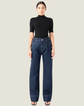 The Courtney: Navy Denim High Waisted Wide Leg Pants