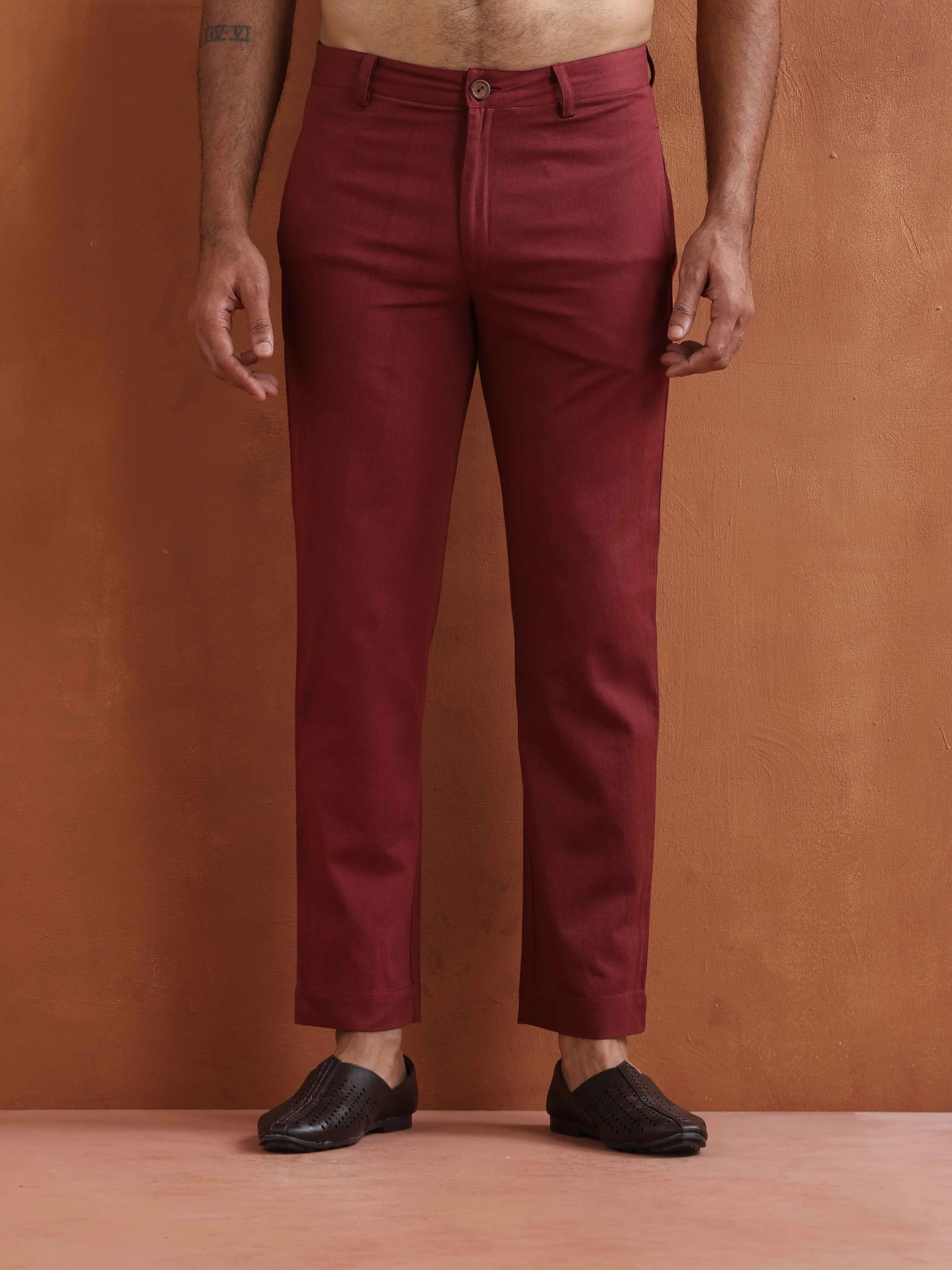 trueBrowns Men's Rust Cotton Twill Pants