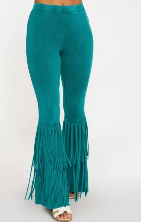 Turquoise High Waisted Fringe Bottom Pants