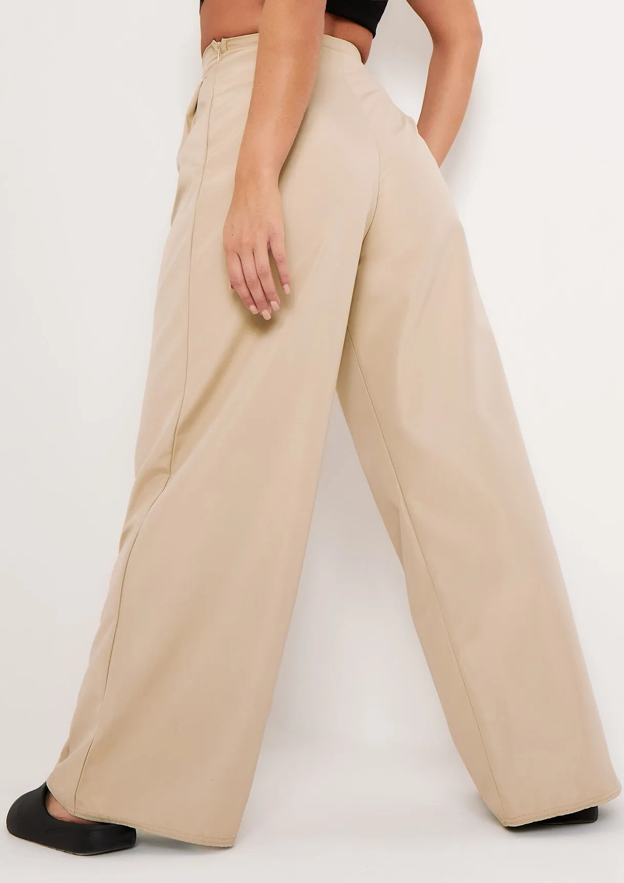 Tyra Beige Wide Leg Trousers