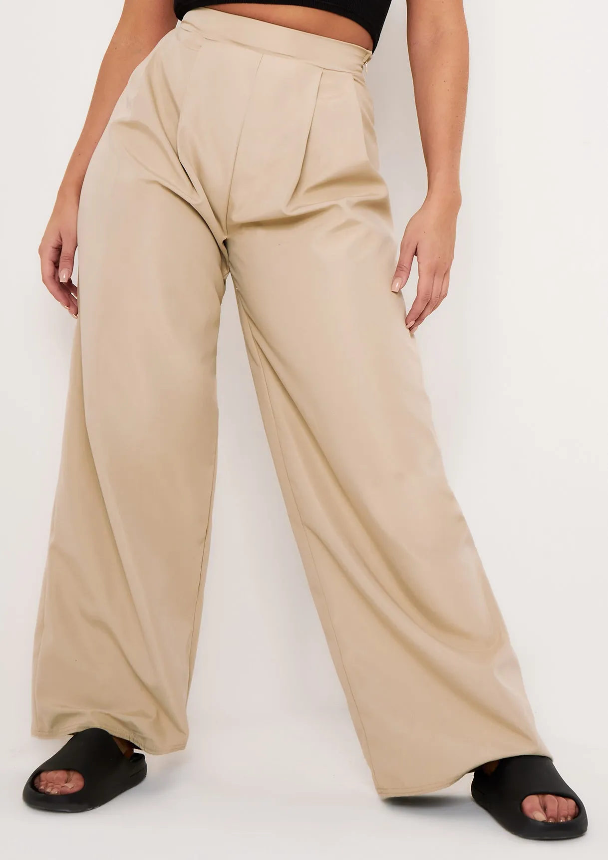 Tyra Beige Wide Leg Trousers