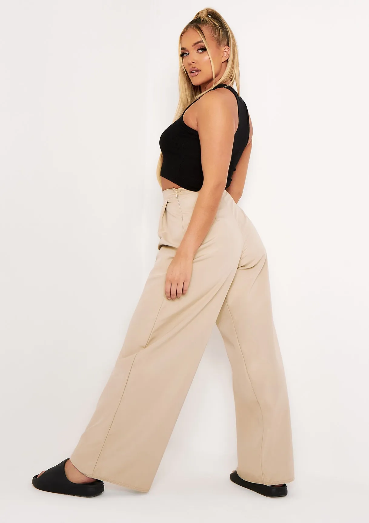 Tyra Beige Wide Leg Trousers