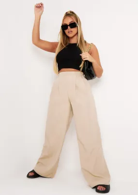 Tyra Beige Wide Leg Trousers