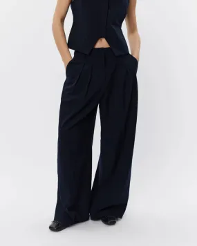 Viscose Mix Wide Legged Navy Trousers