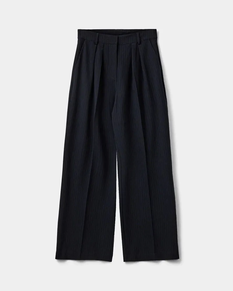 Viscose Mix Wide Legged Navy Trousers