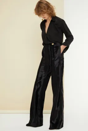 Wide legged faux ponyskin trousers