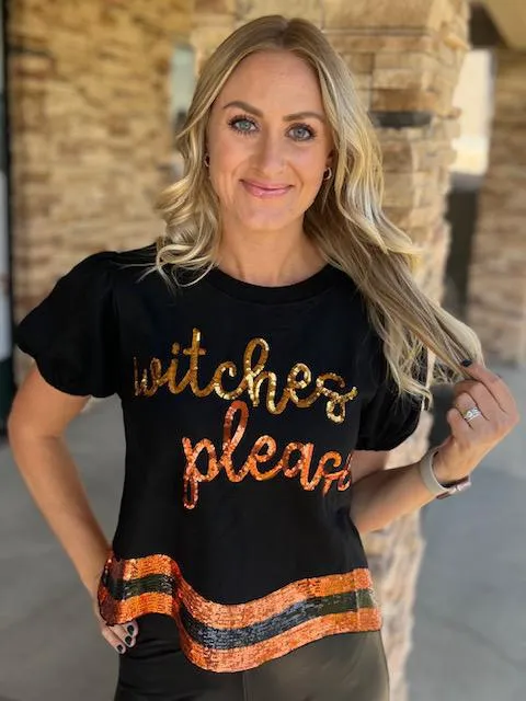 Witches Please Curved Hem Top with Sequins