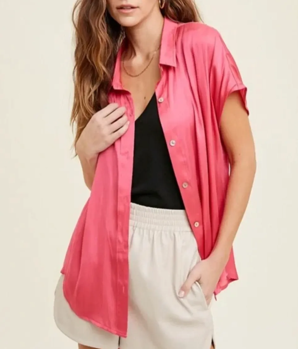 WL Dolman Satin Blouse-Fuchsia