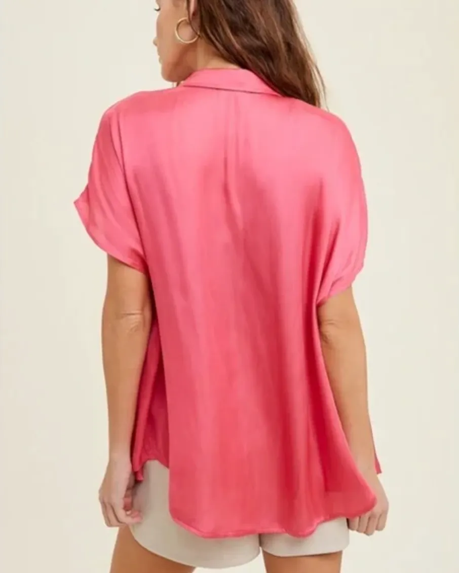 WL Dolman Satin Blouse-Fuchsia