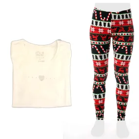 Women's Cozy Leggings Set Christmas Pants and Cotton Soft Heart T shirt by Just Love